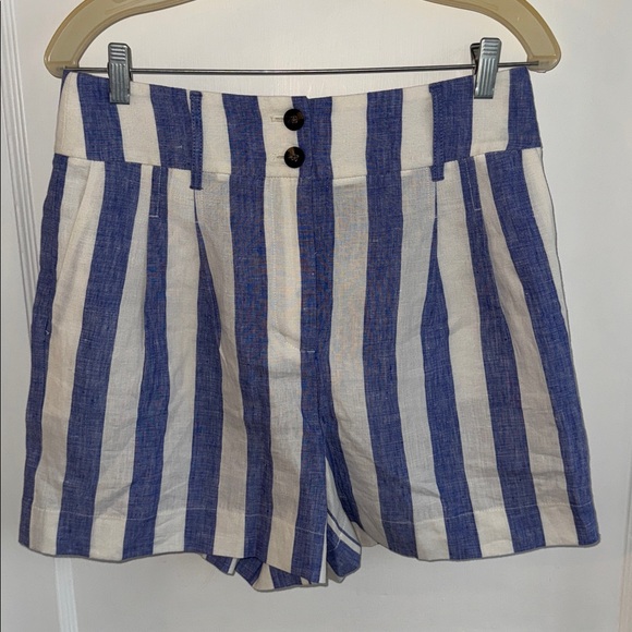 BODEN high waist blue and white striped pleated linen shorts 4 " inseam sz 8 NWT - Picture 2 of 8